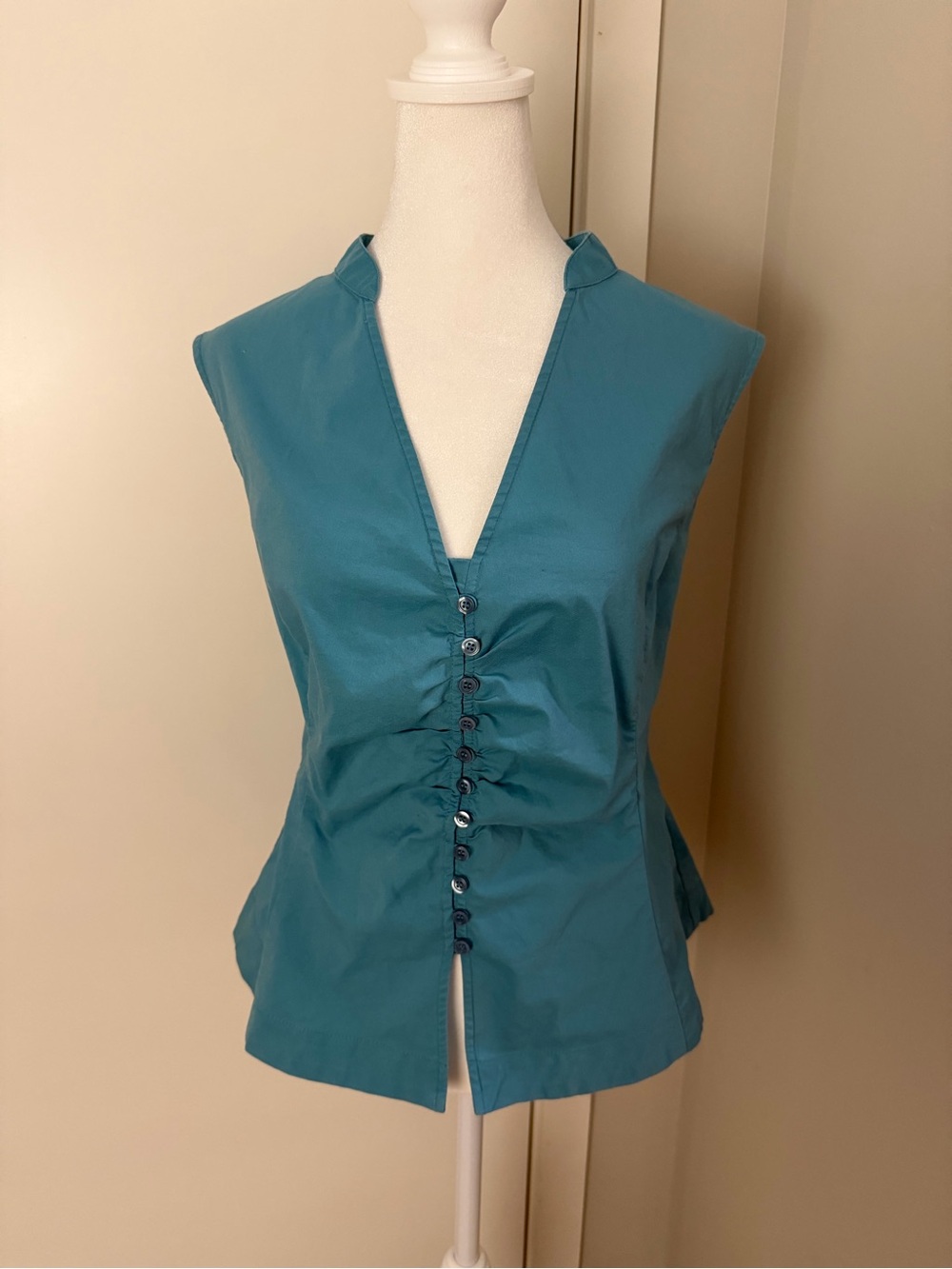 Vintage Sleeveless Button Down Vest Blouse Teal New York & Company
